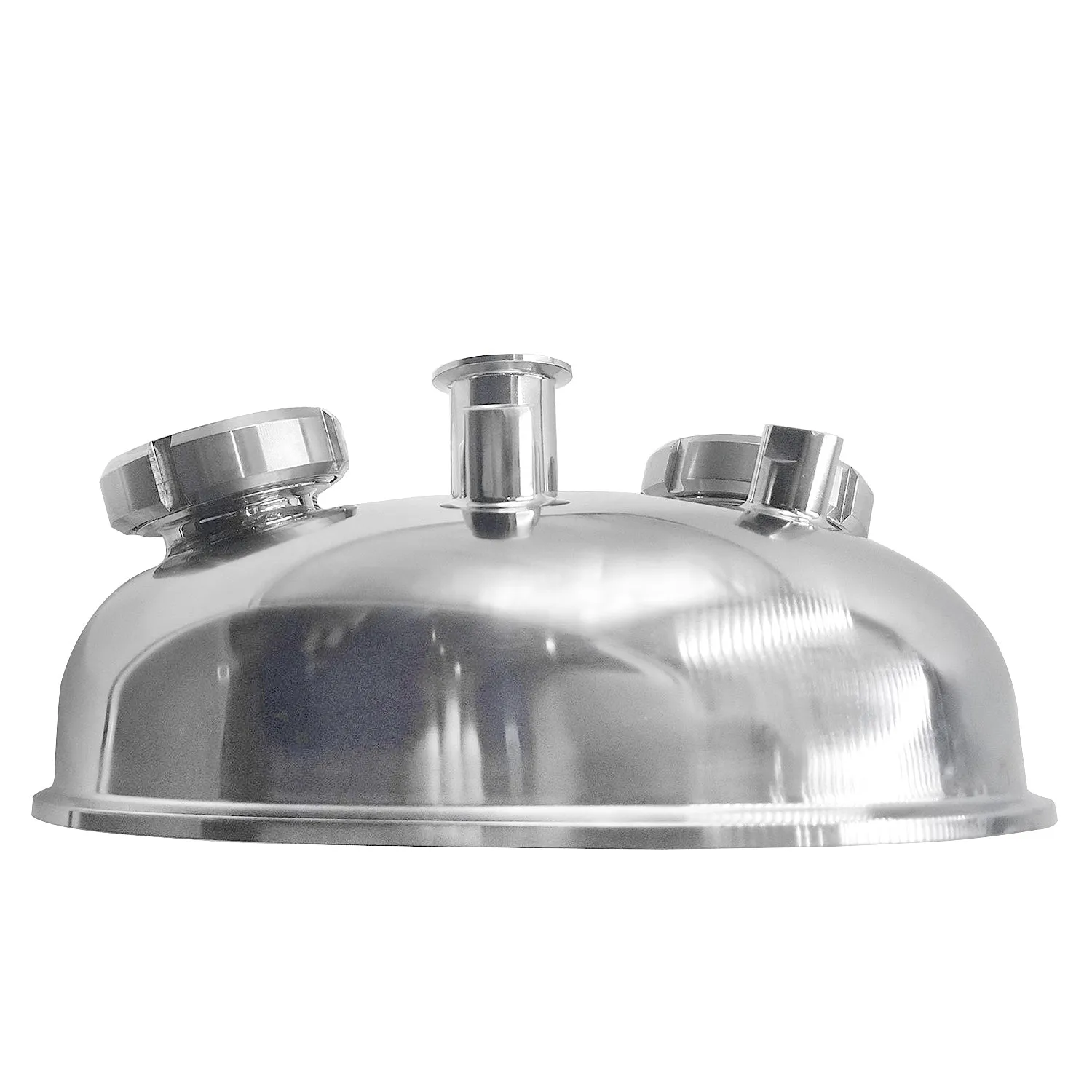 10" Hemispherical Tri Clamp Lid w/ View Port, (2)1/4" FNPT, (2)1/2" MNPT, 1.5"TC, (2)2" Sight glasses