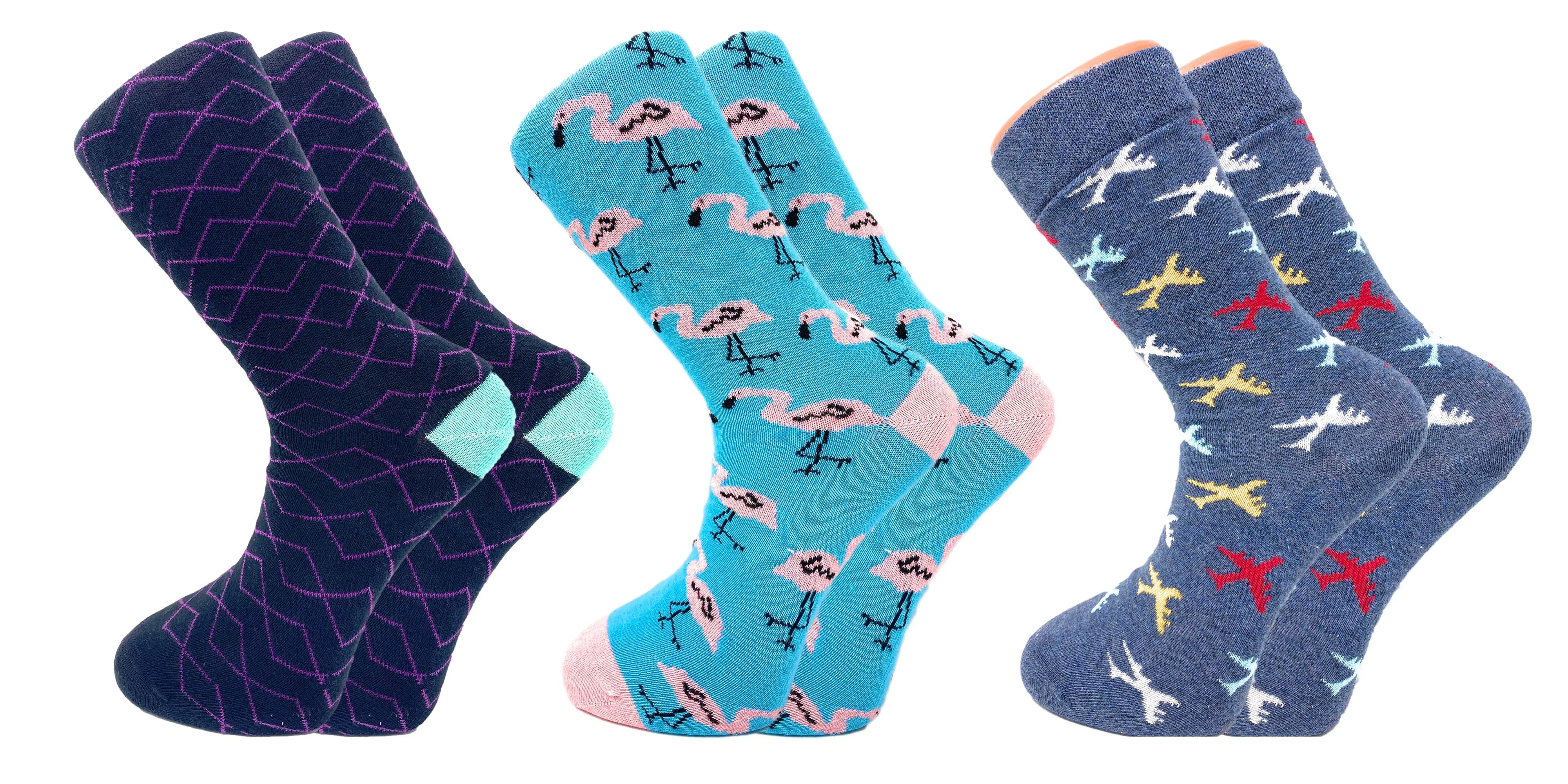 3 Pairs Colorful Fun Crazy Crew Dress Socks – Soft Cotton Blend, Novelty Pattern Socks for Men & Women by Mars Outlet Store LLC