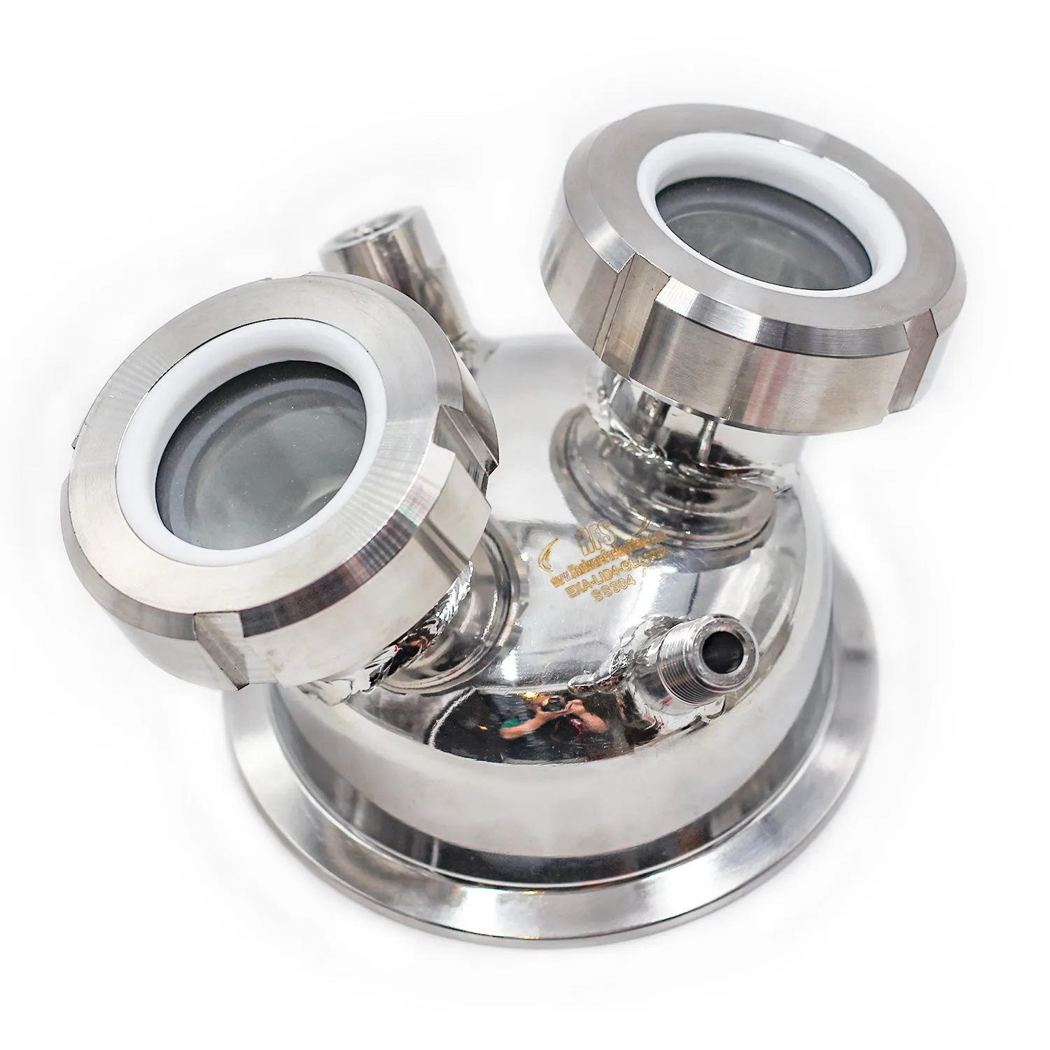 4" Hemispherical Tri Clamp Lid w/ View Port, (1)1/4" FNPT, (1)1/4" MNPT, (2)1.5" Sight glasses