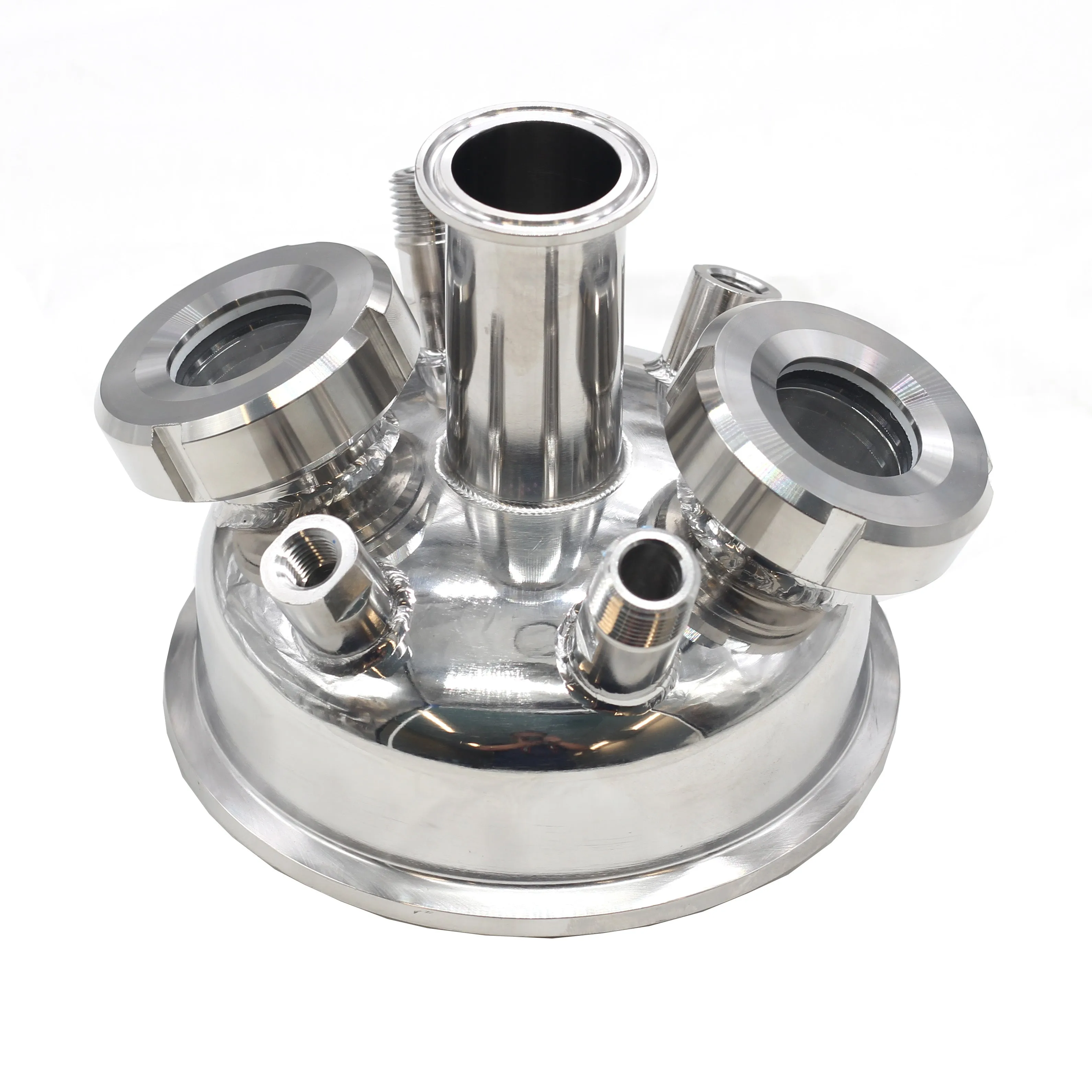 6" Hemispherical Tri Clamp Lid w/ View Port, (2)1/4" NPT, (2)1/2" NPT, 1.5"TC, (2)1.5" Sight glasses