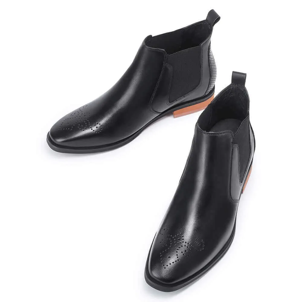 7CM/2.76 Inches Taller - CMR CHAMARIPA Height Increasing Boots For Men - Snake Pattern Grain Leatherboots - Black