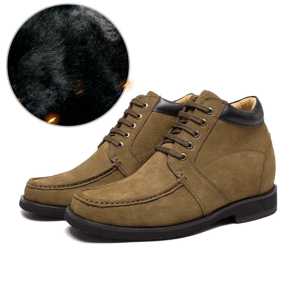 9 CM / 3.54 Inches CMR CHAMARIPA Tall Men Boots Suede Leather Height Increasing Shoes Yellow Fur Lined Warm Winter Boots