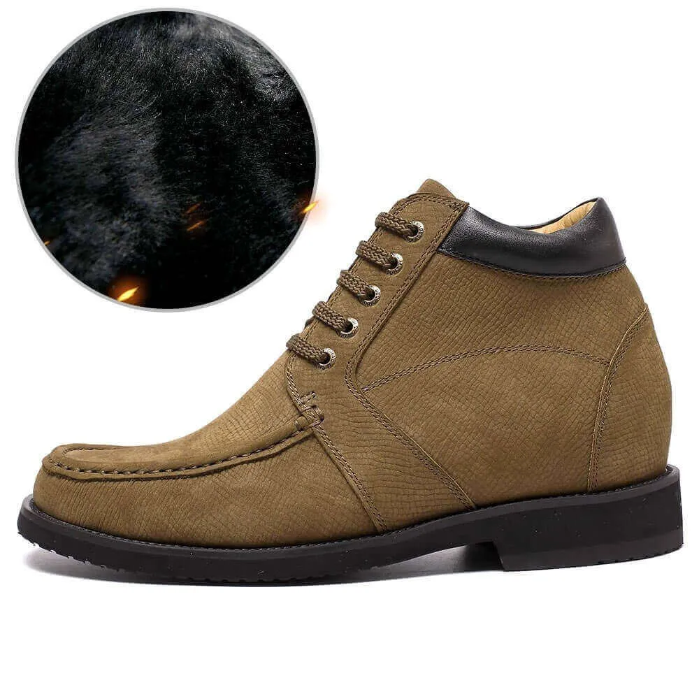 9 CM / 3.54 Inches CMR CHAMARIPA Tall Men Boots Suede Leather Height Increasing Shoes Yellow Fur Lined Warm Winter Boots