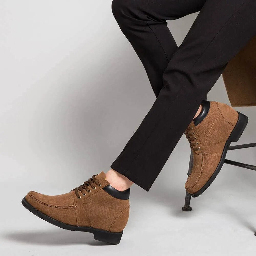 9 CM / 3.54 Inches CMR CHAMARIPA Tall Men Boots Suede Leather Height Increasing Shoes Yellow Fur Lined Warm Winter Boots
