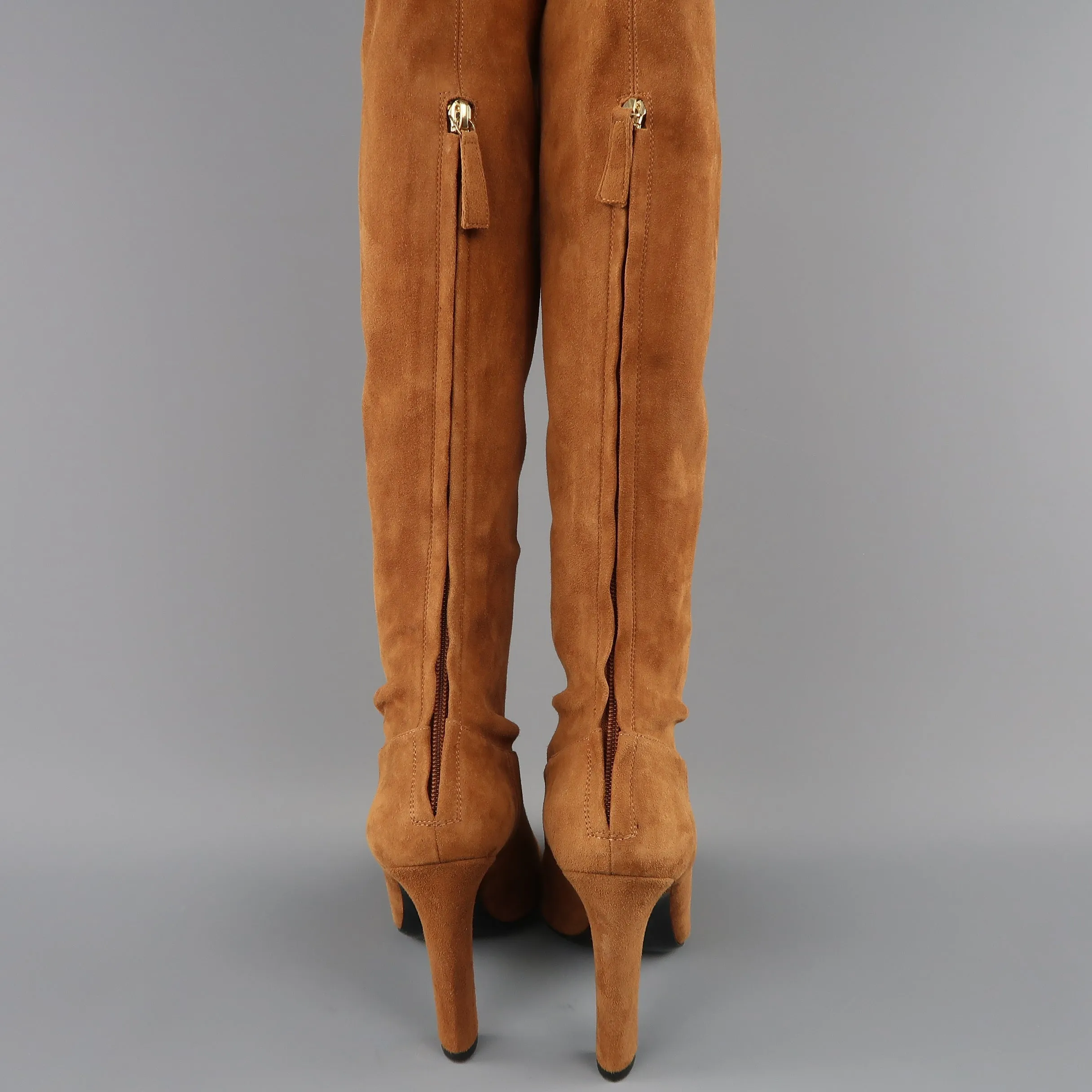 ALBERTA FERRETTI Size 9 Tan Suede Thigh High Boots