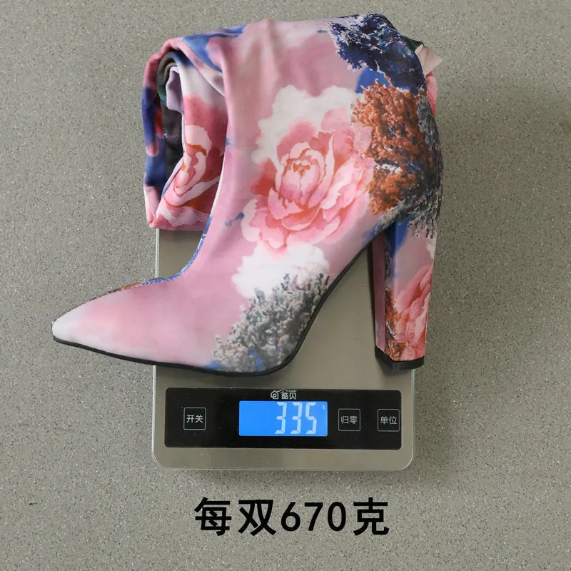 Autumn Winter Thick Heel Super High Heel Pointed Print Knee High Boots