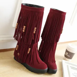 Beads Tassels Round Toe Flat Half Boots