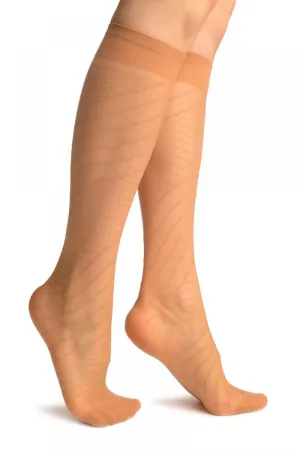 Beige Geometric Panels Socks Knee High