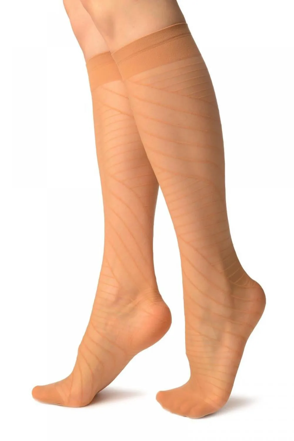 Beige Geometric Panels Socks Knee High