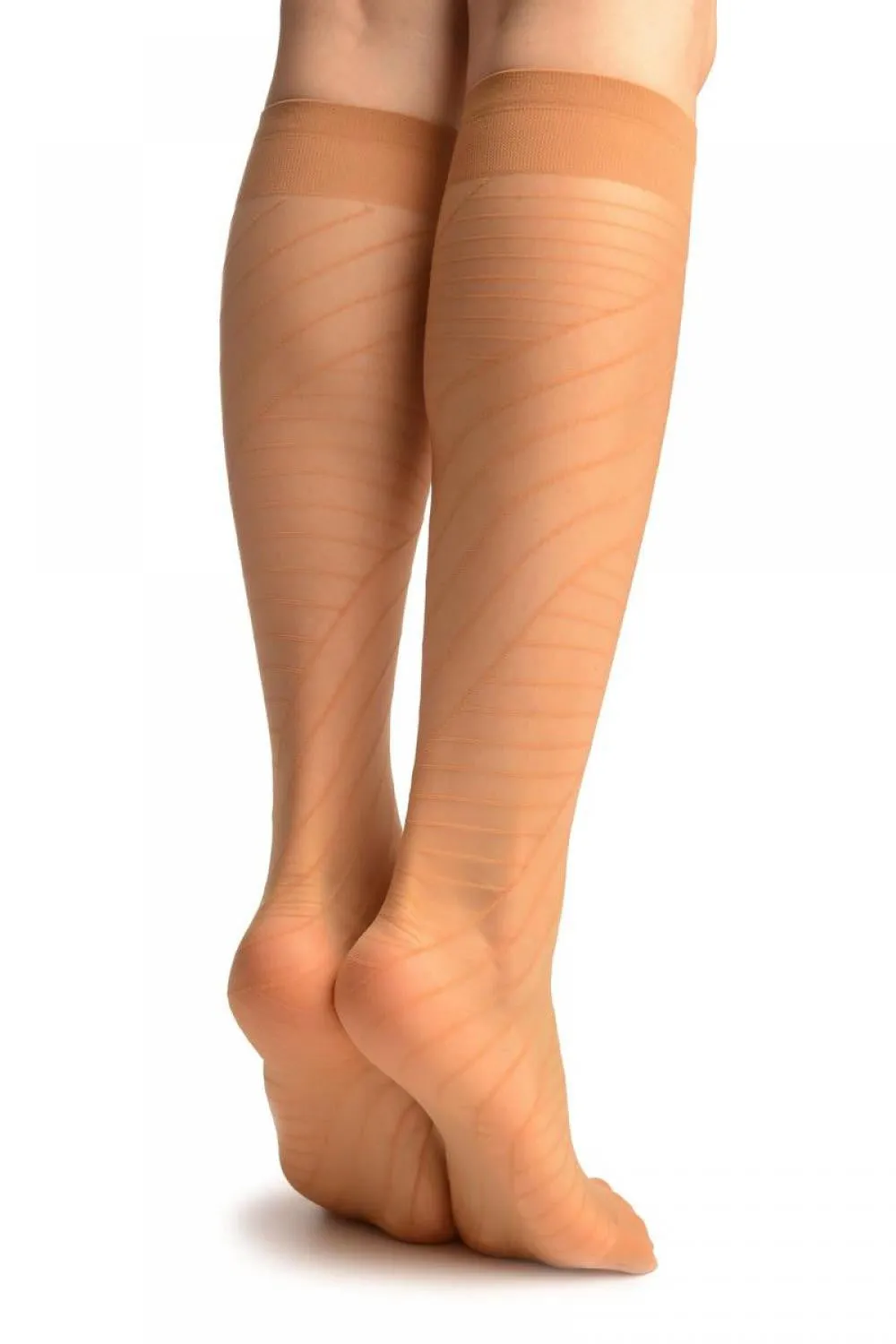 Beige Geometric Panels Socks Knee High