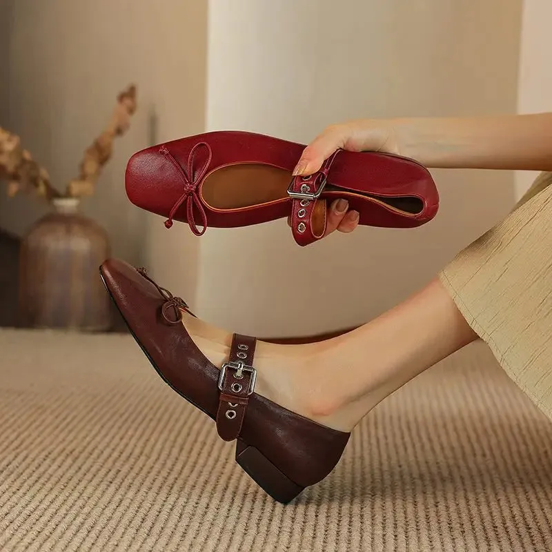 binfenxie  -  2024 New Fashion Genuine Leather Shoes Women Mary Janes Low Heels Solid Color Ladies Office Daily Shoes Ladies Footwear