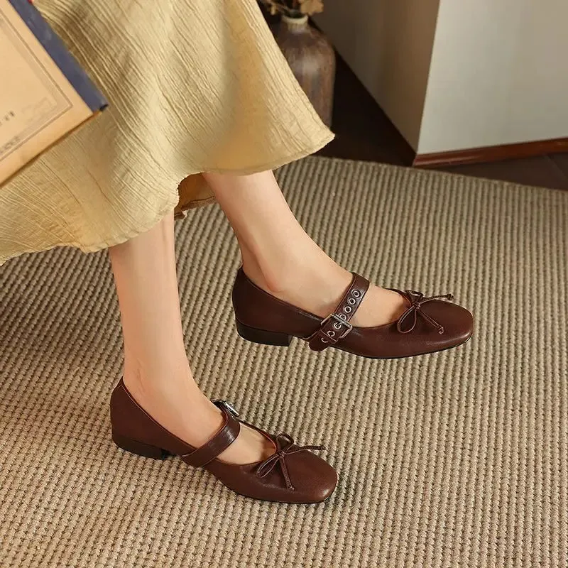 binfenxie  -  2024 New Fashion Genuine Leather Shoes Women Mary Janes Low Heels Solid Color Ladies Office Daily Shoes Ladies Footwear