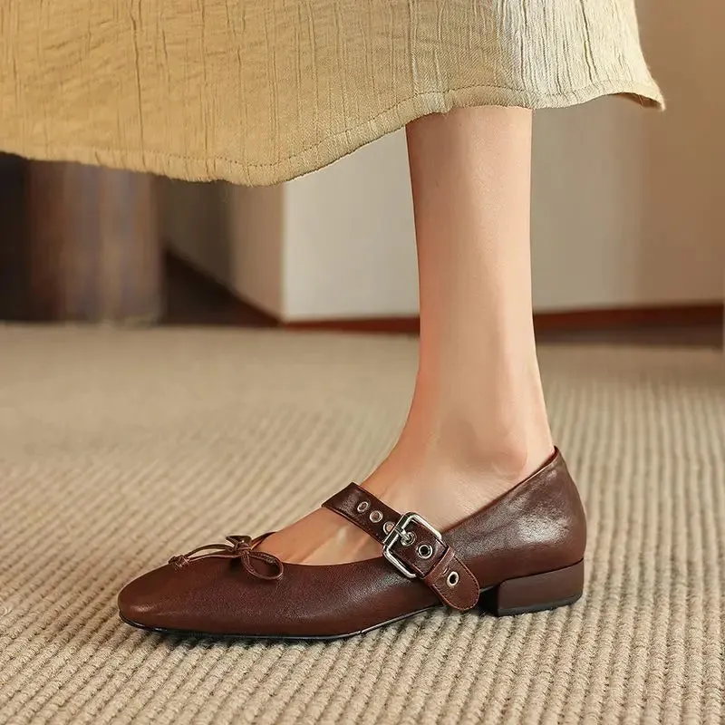 binfenxie  -  2024 New Fashion Genuine Leather Shoes Women Mary Janes Low Heels Solid Color Ladies Office Daily Shoes Ladies Footwear
