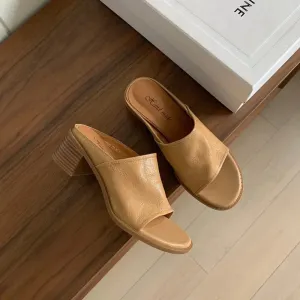 binfenxie  -  2024 New Genuine Leather Shoes Women Slippers Chunky High Heels Office Dress Shoes Ladies Daily Footwear