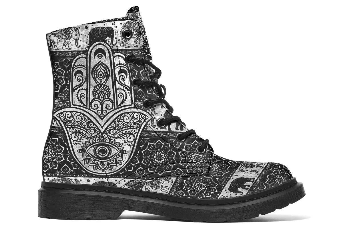 Black And White Hamsa Elephants