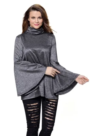 Black Flared Bell Sleeve Knit Blouse