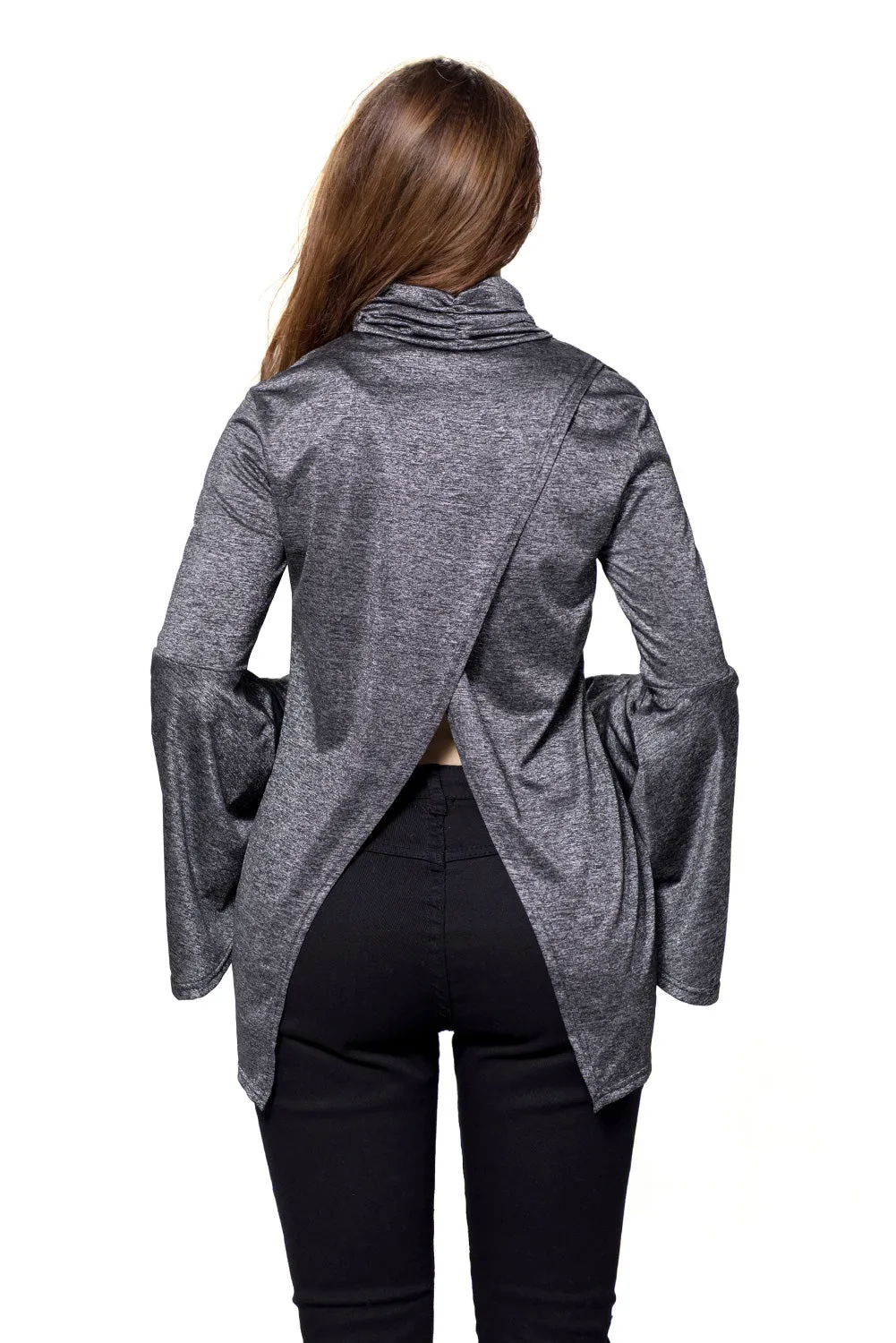 Black Flared Bell Sleeve Knit Blouse