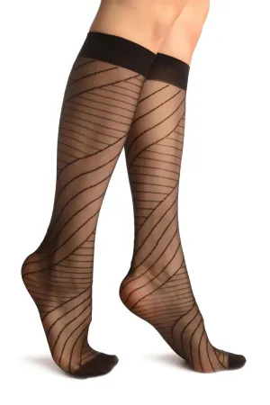 Black Geometric Panels Socks Knee High
