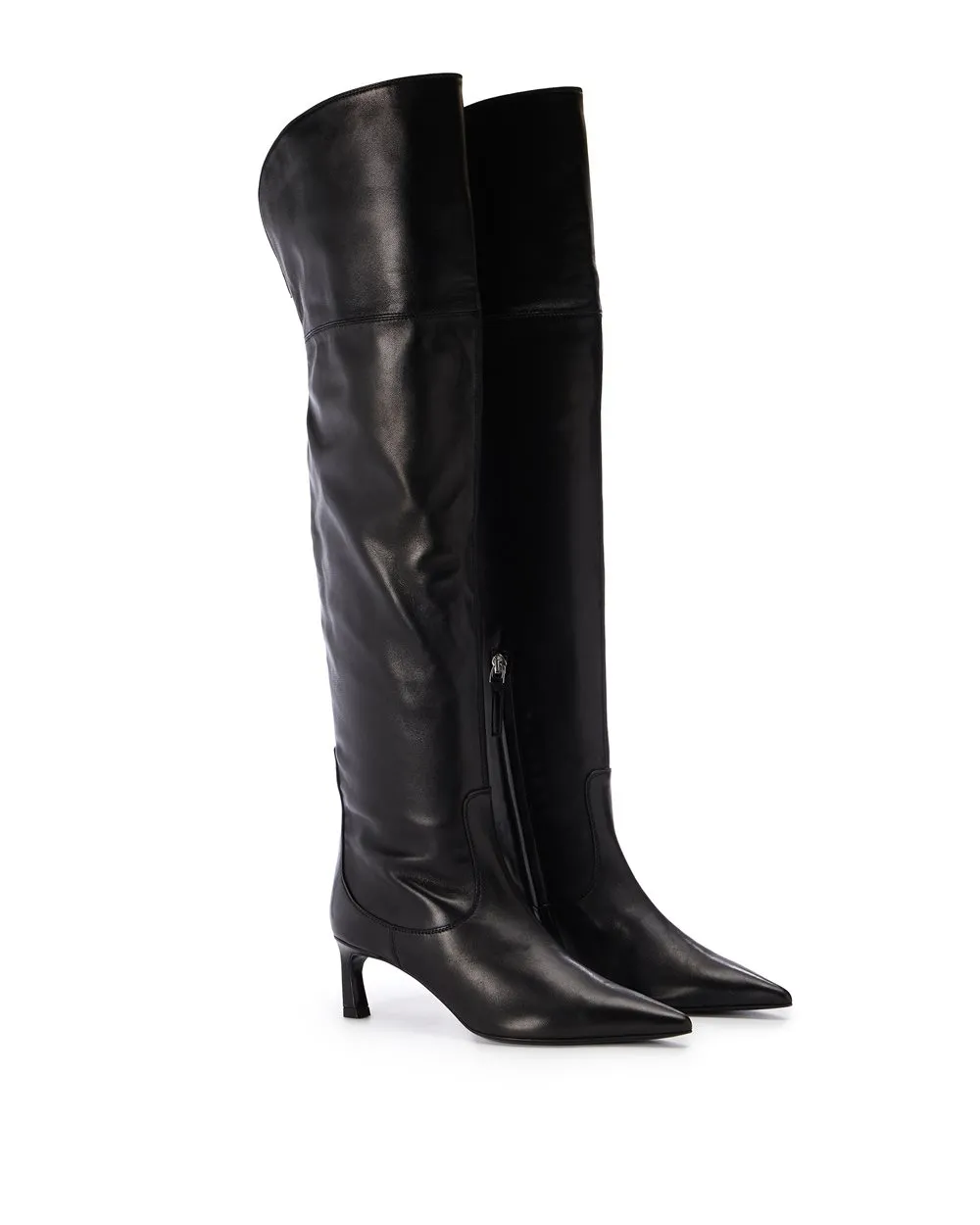 Black leather thigh-high boots