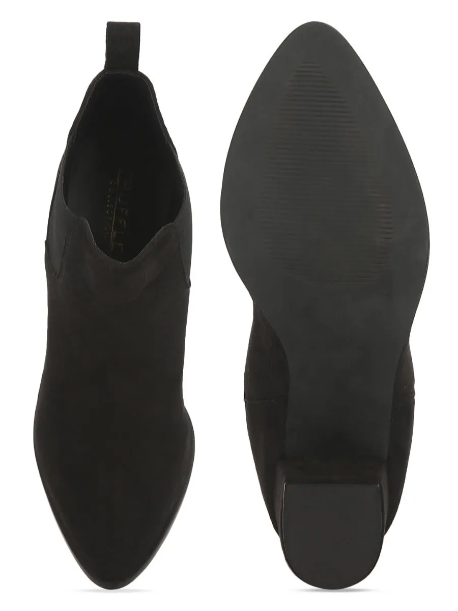 Black Suede Slip On Ankle Boots