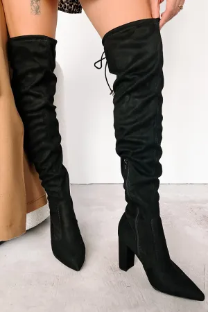 Brand New Attitude Faux Suede Thigh High Boots (Black)