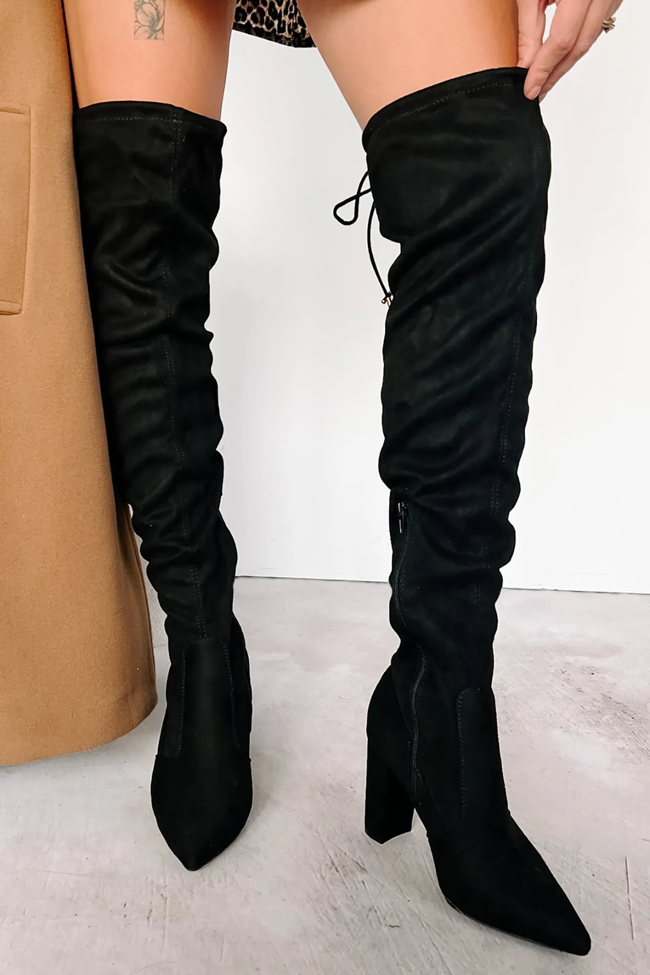 Brand New Attitude Faux Suede Thigh High Boots (Black)