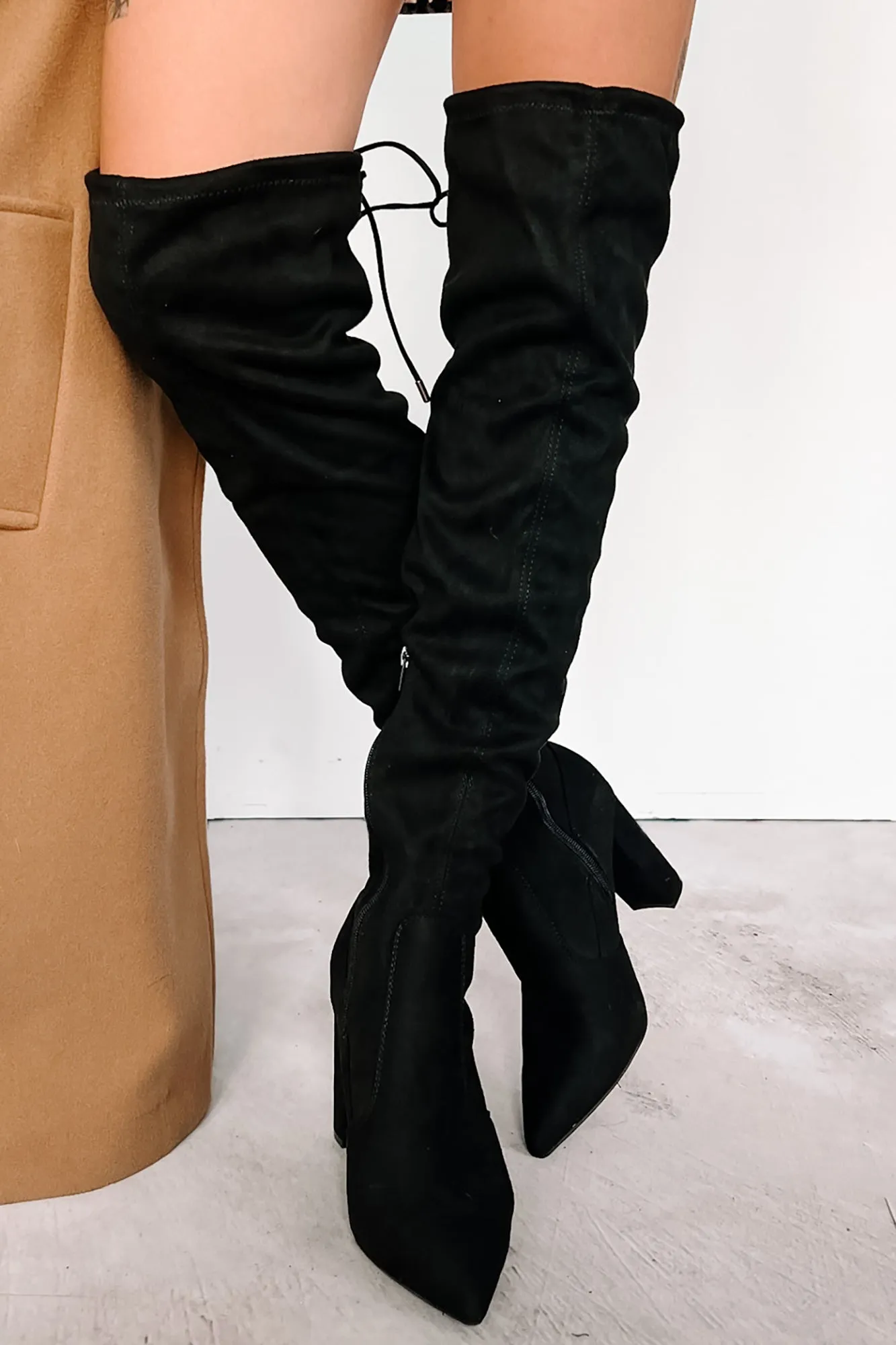 Brand New Attitude Faux Suede Thigh High Boots (Black)