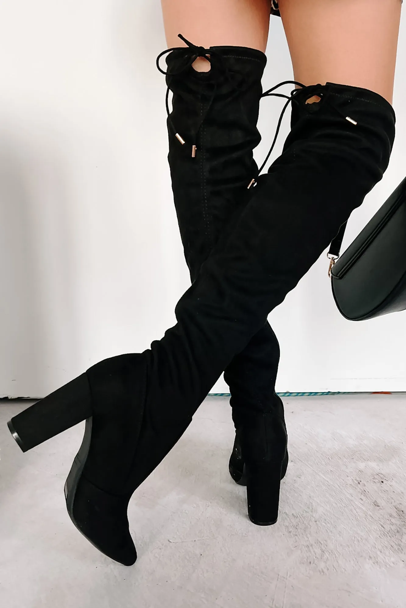 Brand New Attitude Faux Suede Thigh High Boots (Black)