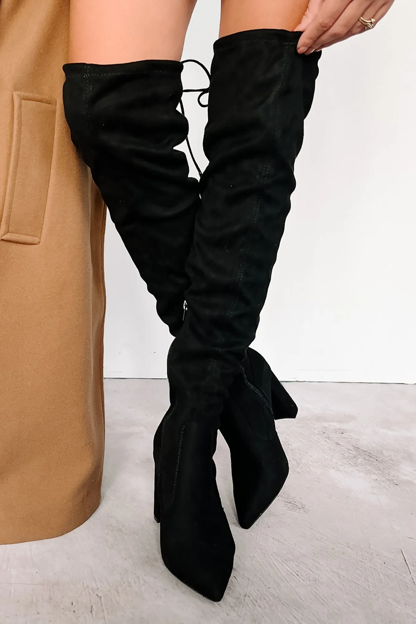 Brand New Attitude Faux Suede Thigh High Boots (Black)