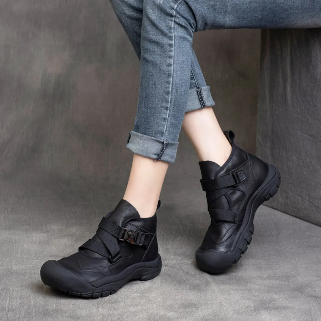 Buckle Accents Casual Leather Shoes