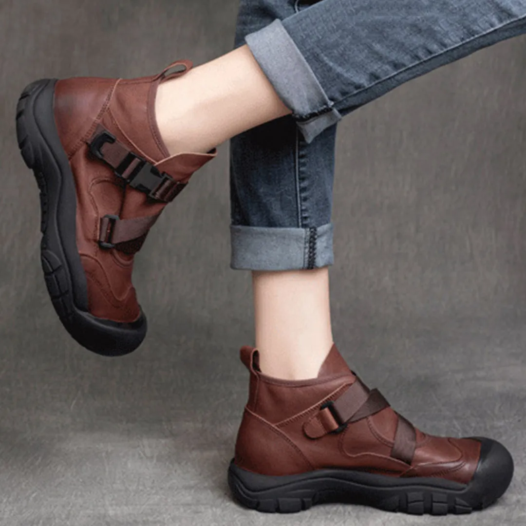 Buckle Accents Casual Leather Shoes