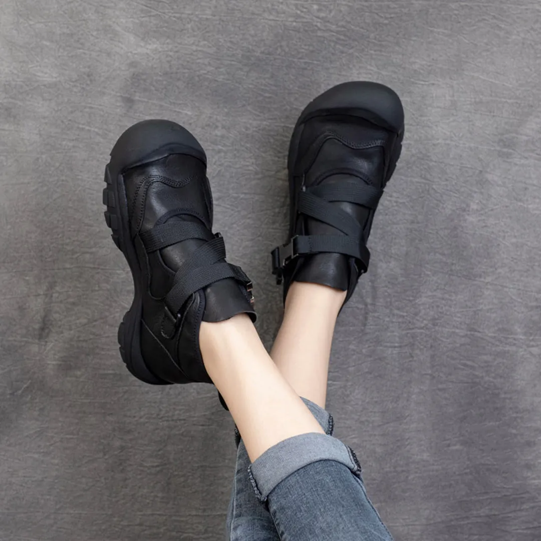 Buckle Accents Casual Leather Shoes