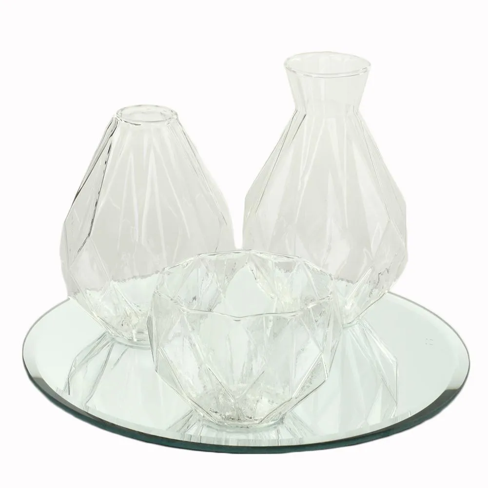 Bud Vase Centerpiece with Round Bevel Mirror