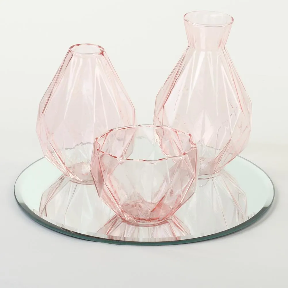 Bud Vase Centerpiece with Round Bevel Mirror