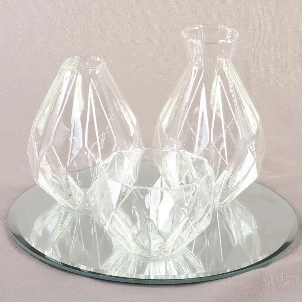 Bud Vase Centerpiece with Round Bevel Mirror
