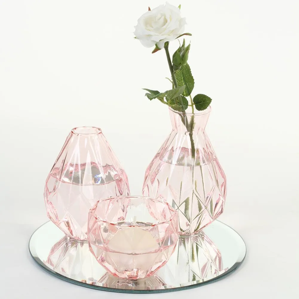 Bud Vase Centerpiece with Round Bevel Mirror