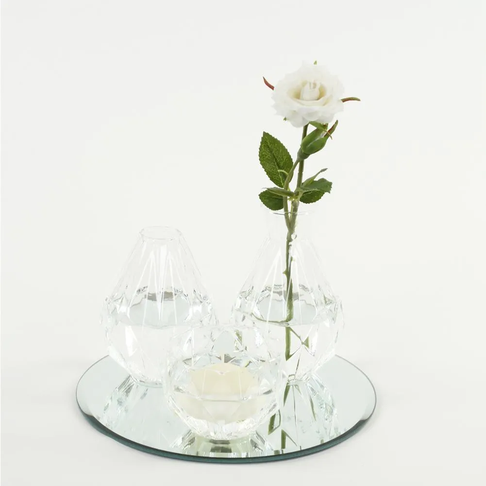 Bud Vase Centerpiece with Round Bevel Mirror