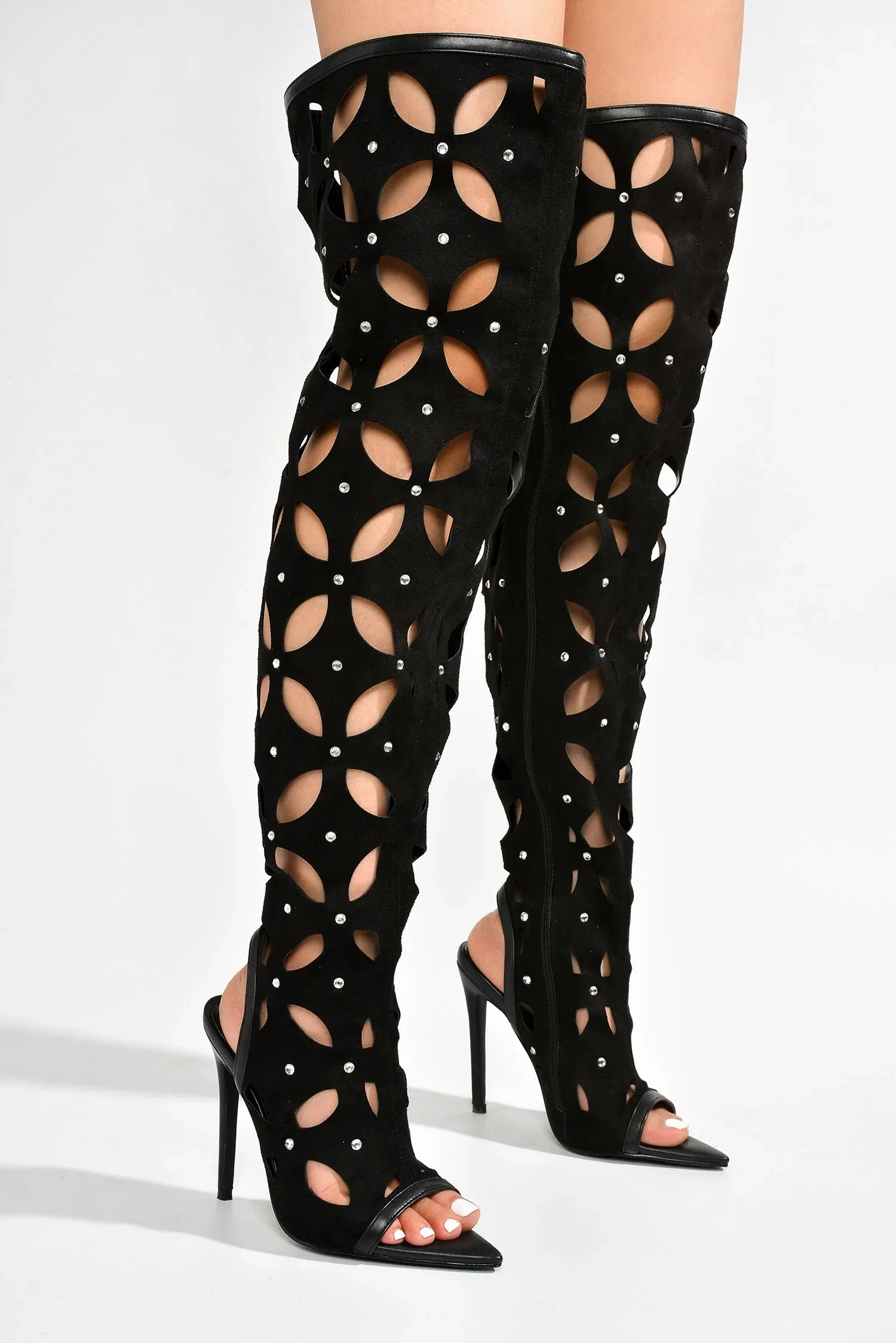 Cape Robbin Rhinestone Thigh High Trim Boots Diana