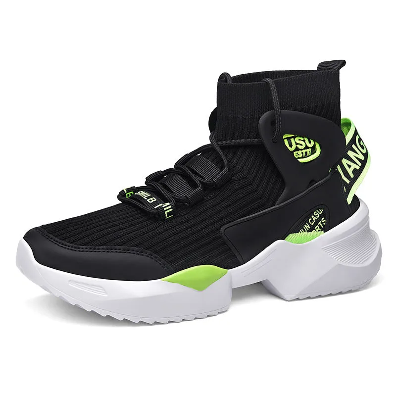 Casual sports shoes dad men's shoes flying woven thick sole inner heightening socks boots