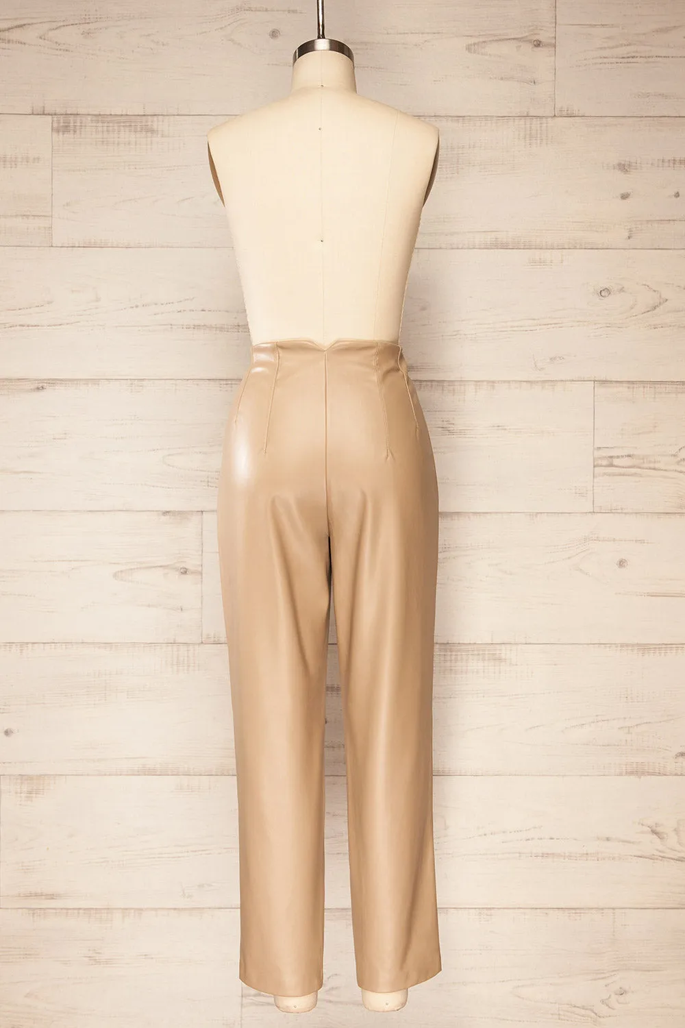 Cefalu Beige | Faux Leather High-Waisted Pants
