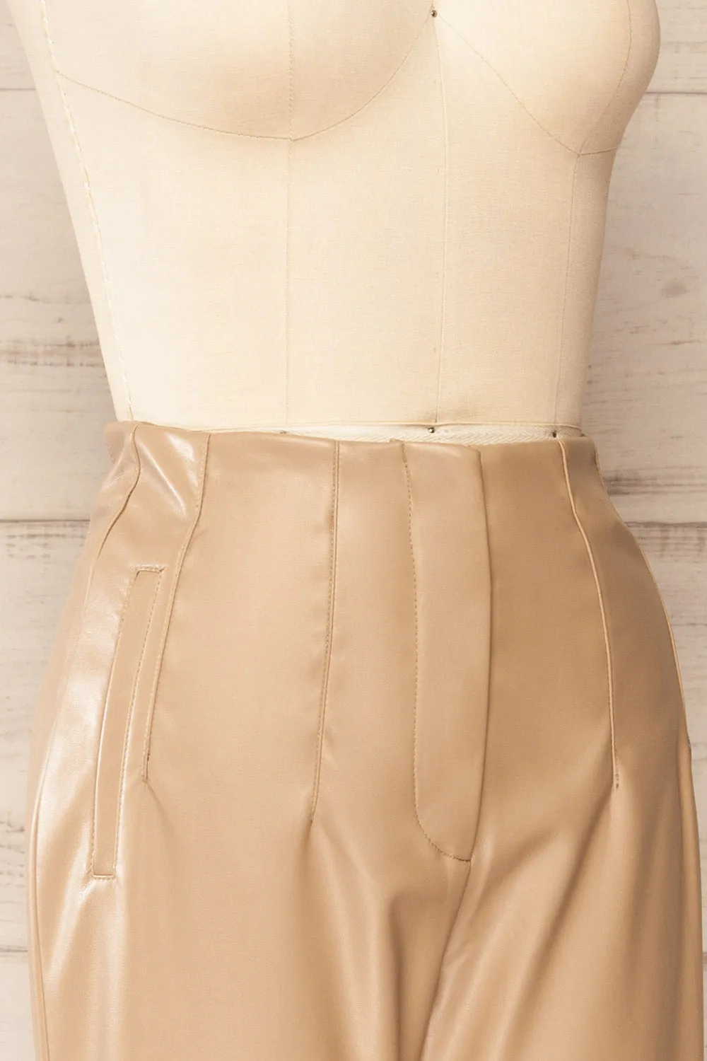 Cefalu Beige | Faux Leather High-Waisted Pants