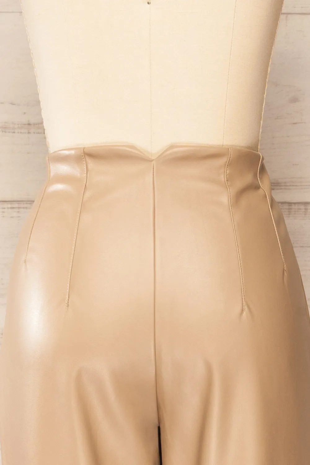 Cefalu Beige | Faux Leather High-Waisted Pants