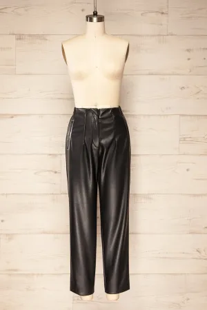 Cefalu Black | Faux Leather High-Waisted Pants