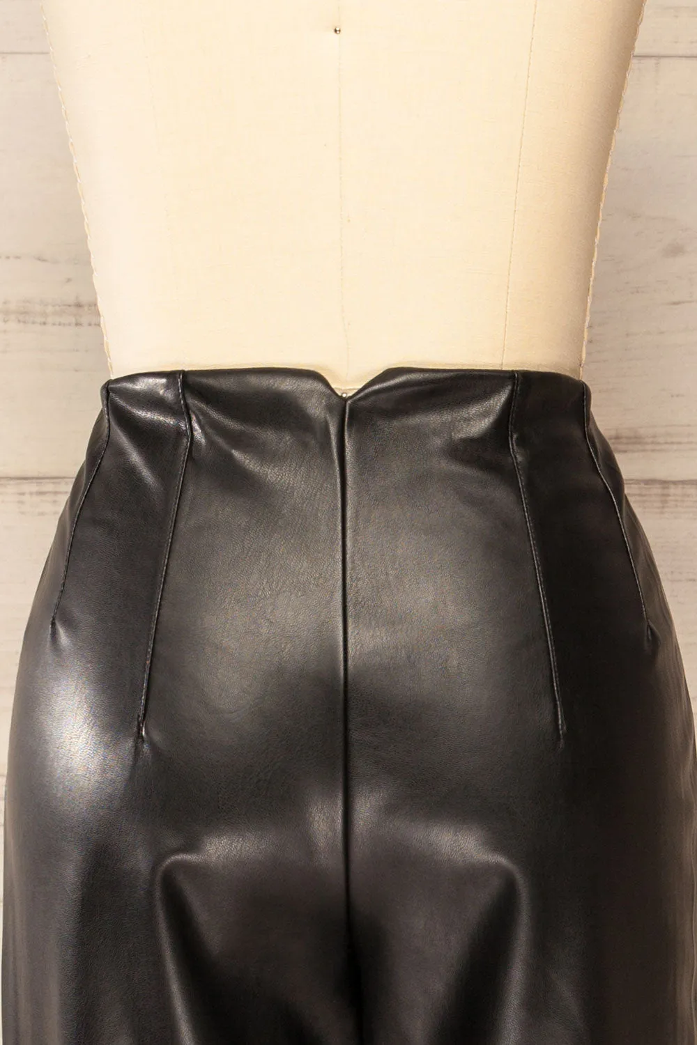 Cefalu Black | Faux Leather High-Waisted Pants