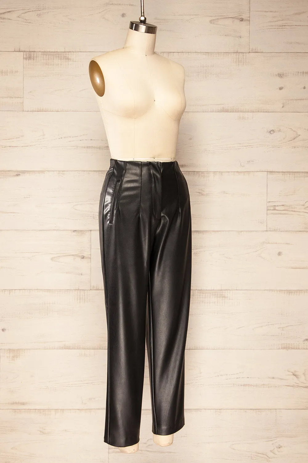 Cefalu Black | Faux Leather High-Waisted Pants