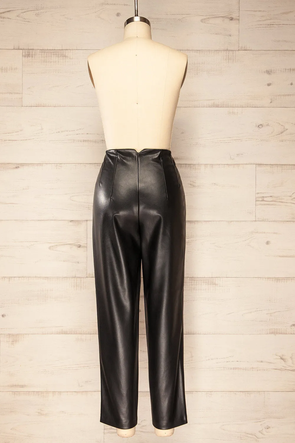 Cefalu Black | Faux Leather High-Waisted Pants