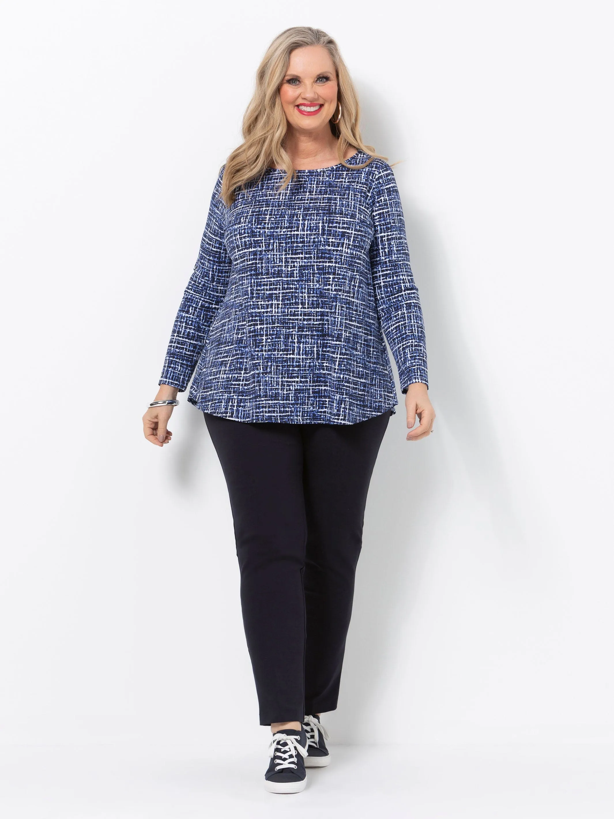 Checkered Blue Basic Top