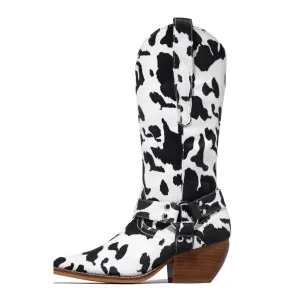 Cow Print Mid-Calf Western Boots