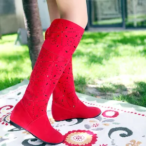 Cut Out Solid Color Inside Heels Knee-Length Long Boots