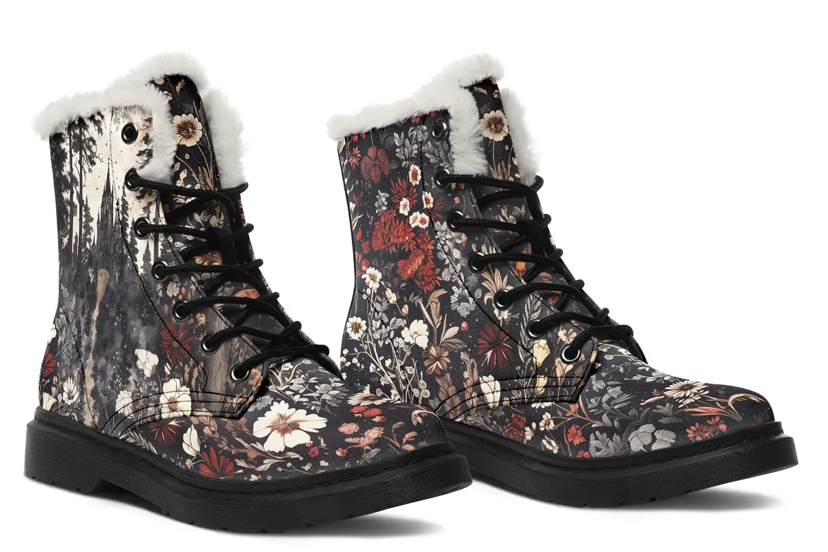 Dark Fairytale Winter Boots - Warm Micro-Suede Doc-Style Boots Lined with Vegan Wool